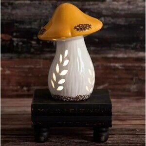 LED Yellow Mushroom Light Up Ceramic Decor Autumn Fall Decor